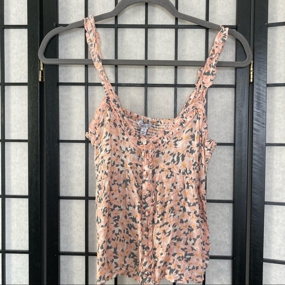 Patrons of Peace Nathalie Sleeveless Crop Smocked Top Pink Cream Combo Small - Picture 10 of 16